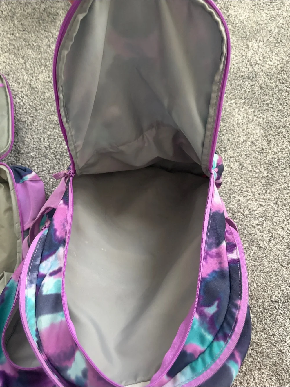 Lands' End Kids Purple & Teal Tie-Dye Backpack Set with Smiley Patch